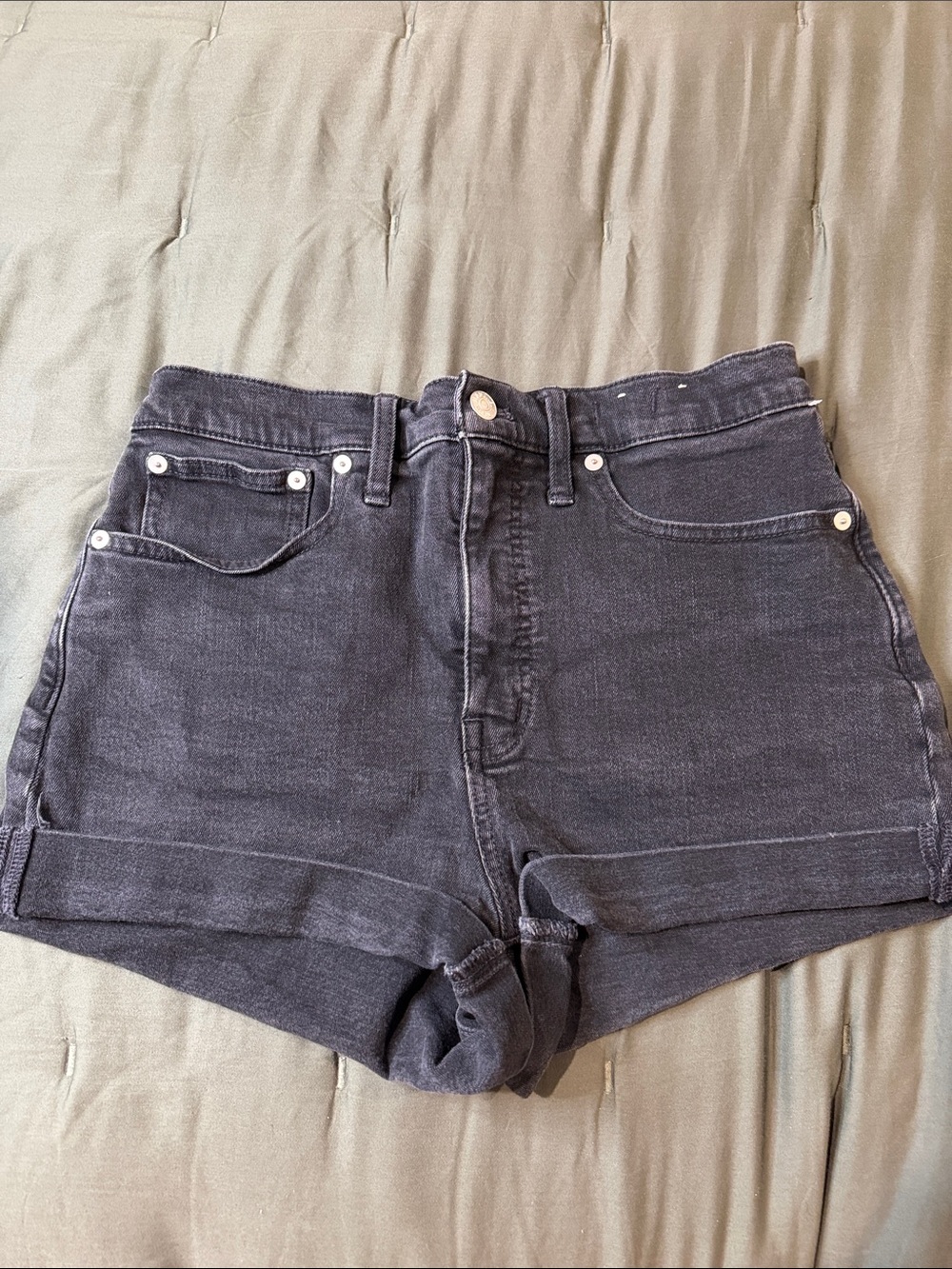 Madewell Black High-Rise Cuffed Denim Shorts